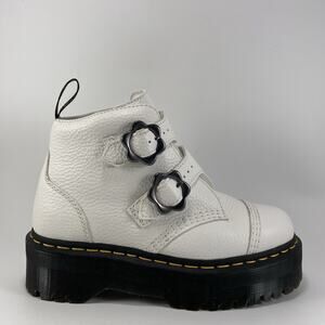 Dr. Martens Devon Flower Leather Chucky Buckle Boots Shoes Womens Size 7 White